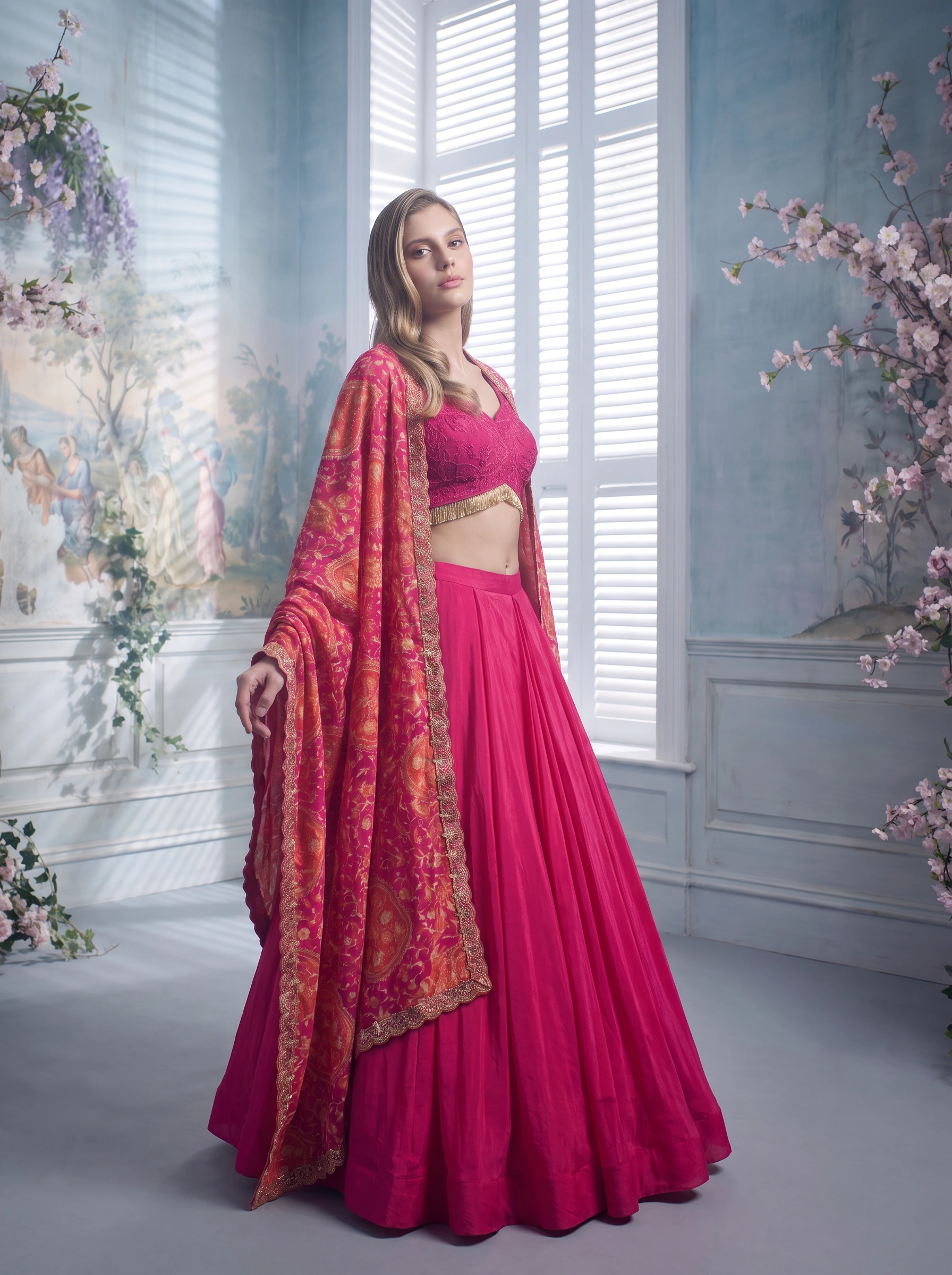 Final full-length portrait of the pink couture look