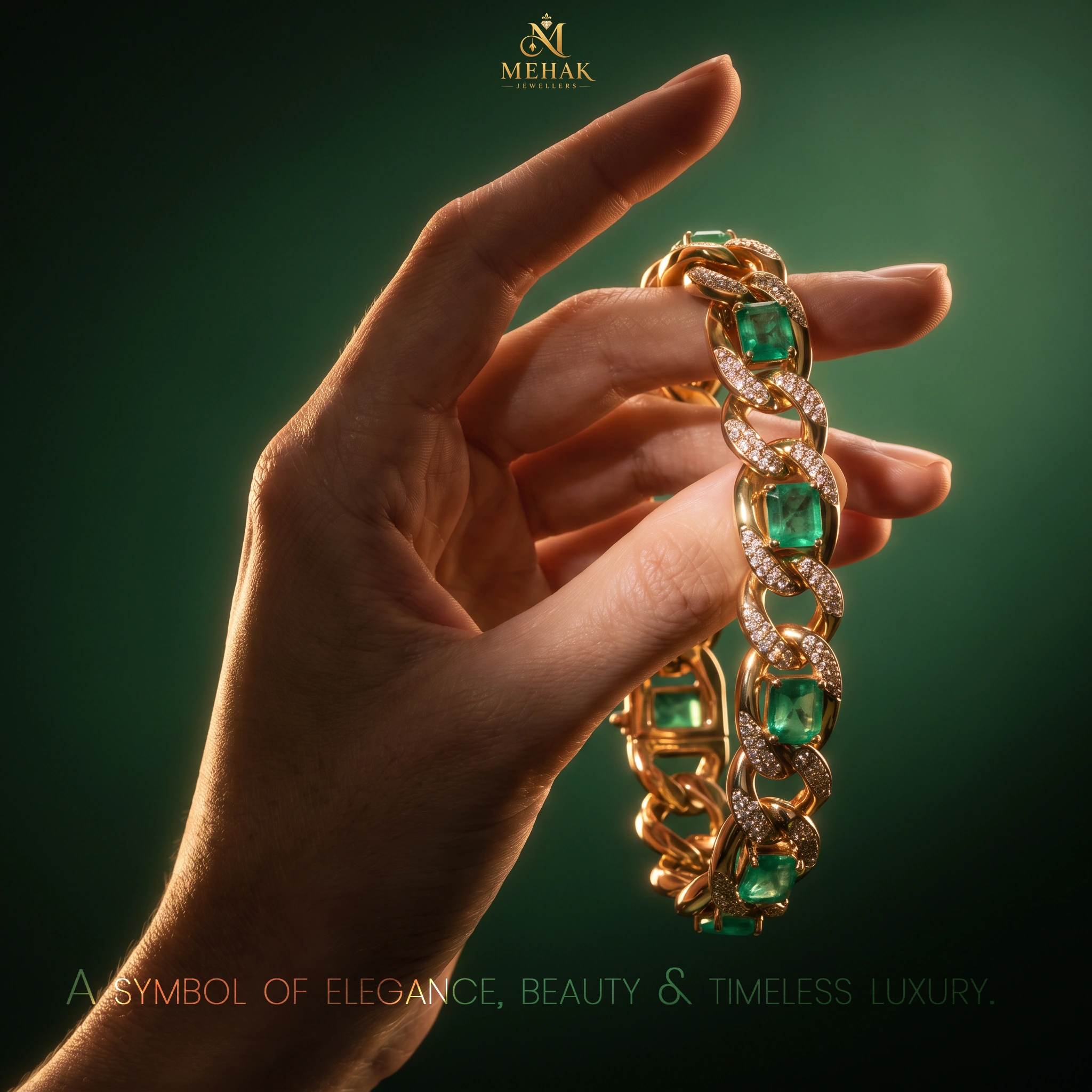 Finished emerald bracelet campaign post