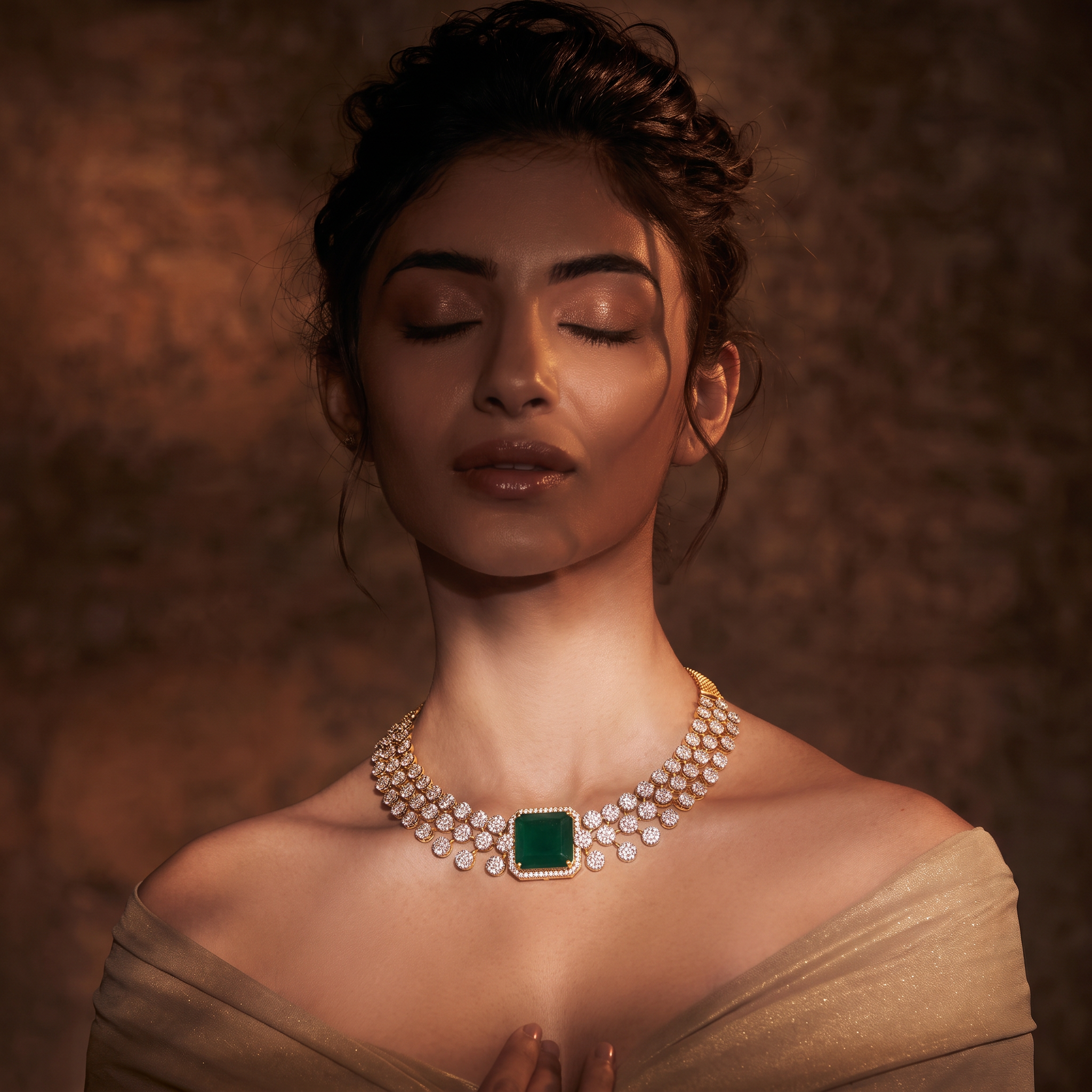 Emerald necklace editorial portrait