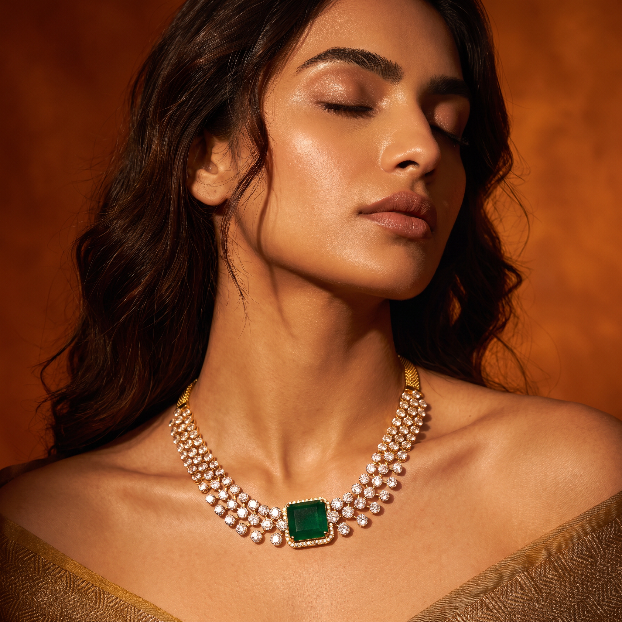 Emerald necklace beauty close-up
