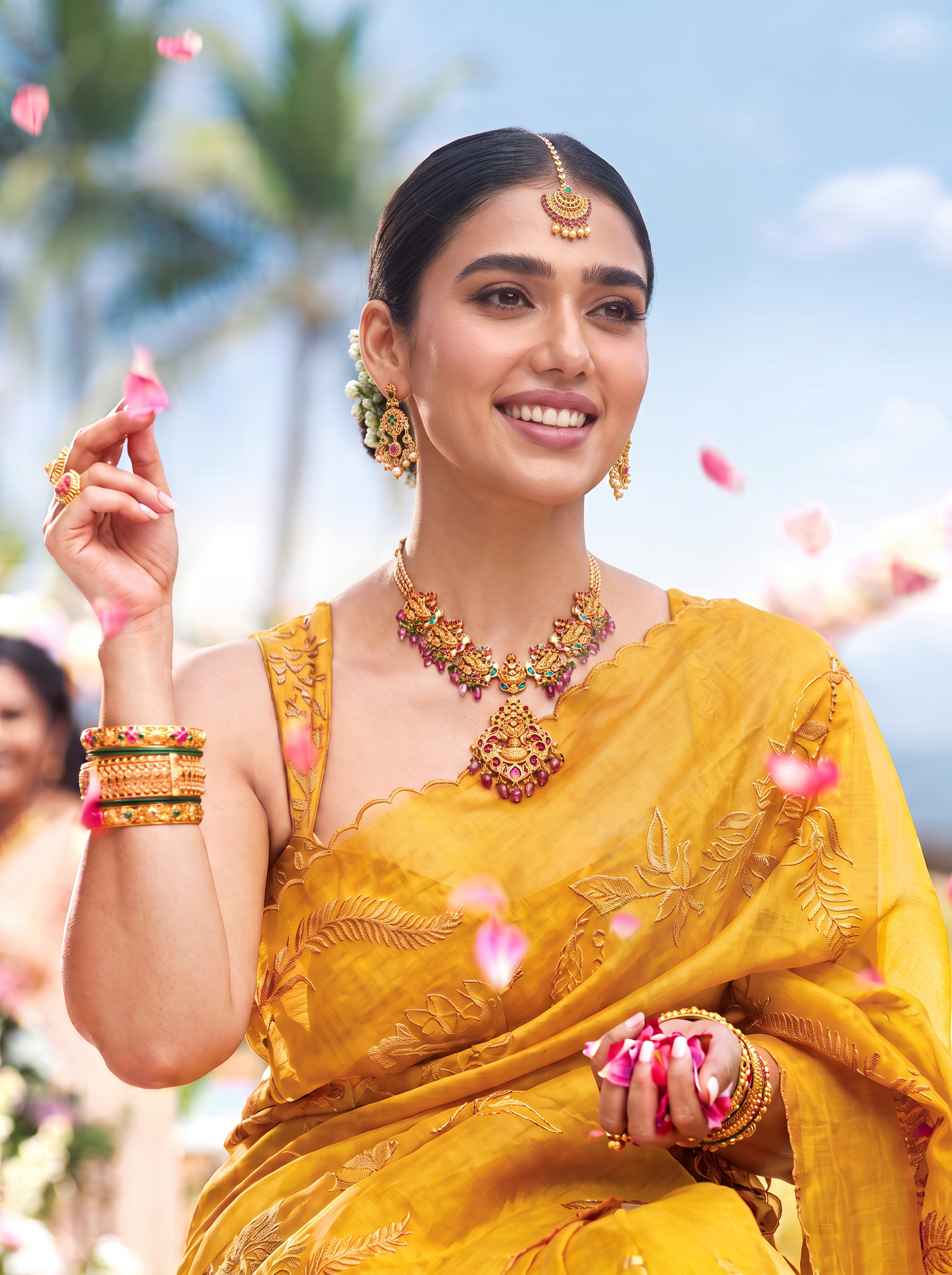 Yellow sari festive jewellery campaign