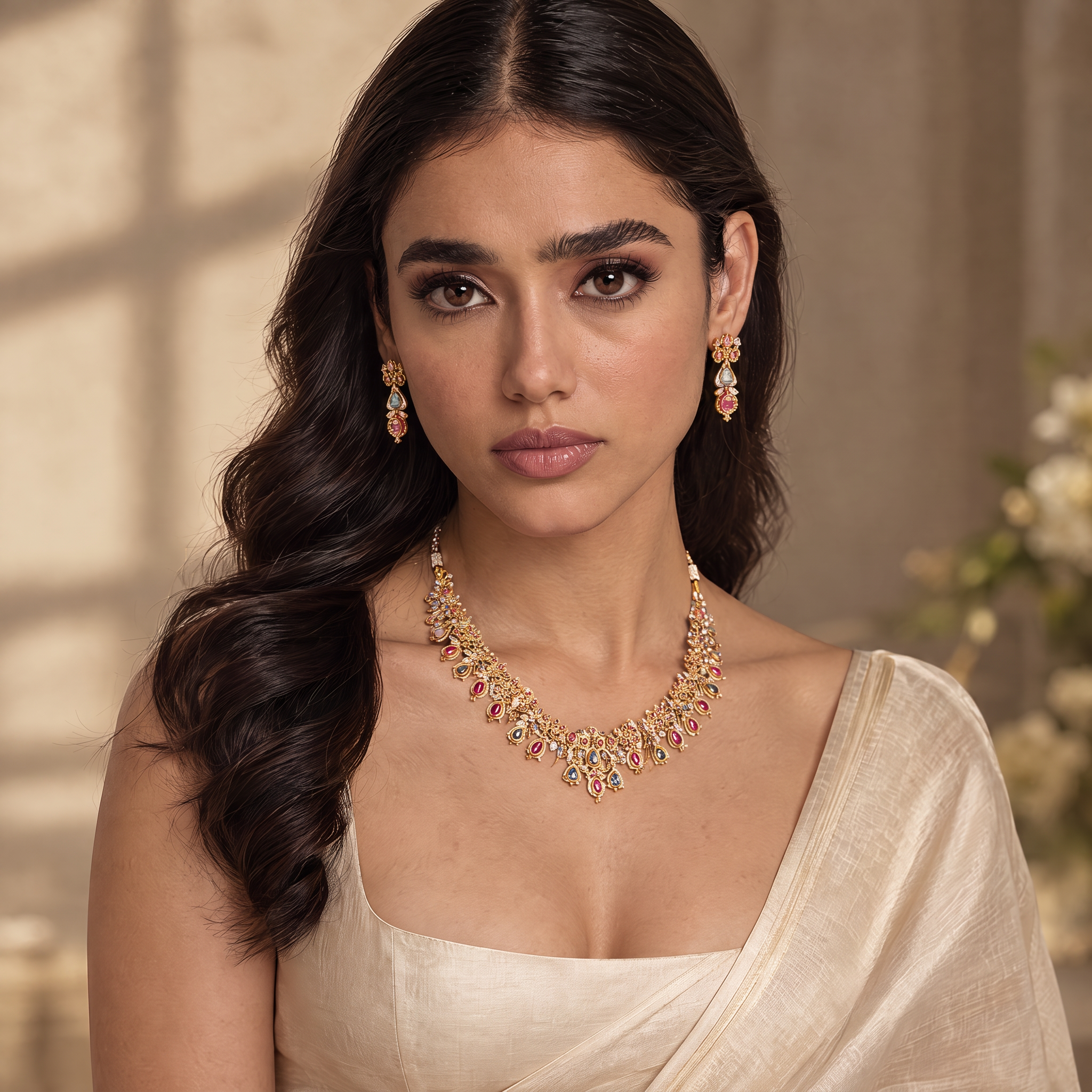 Colour gemstone jewellery campaign portrait