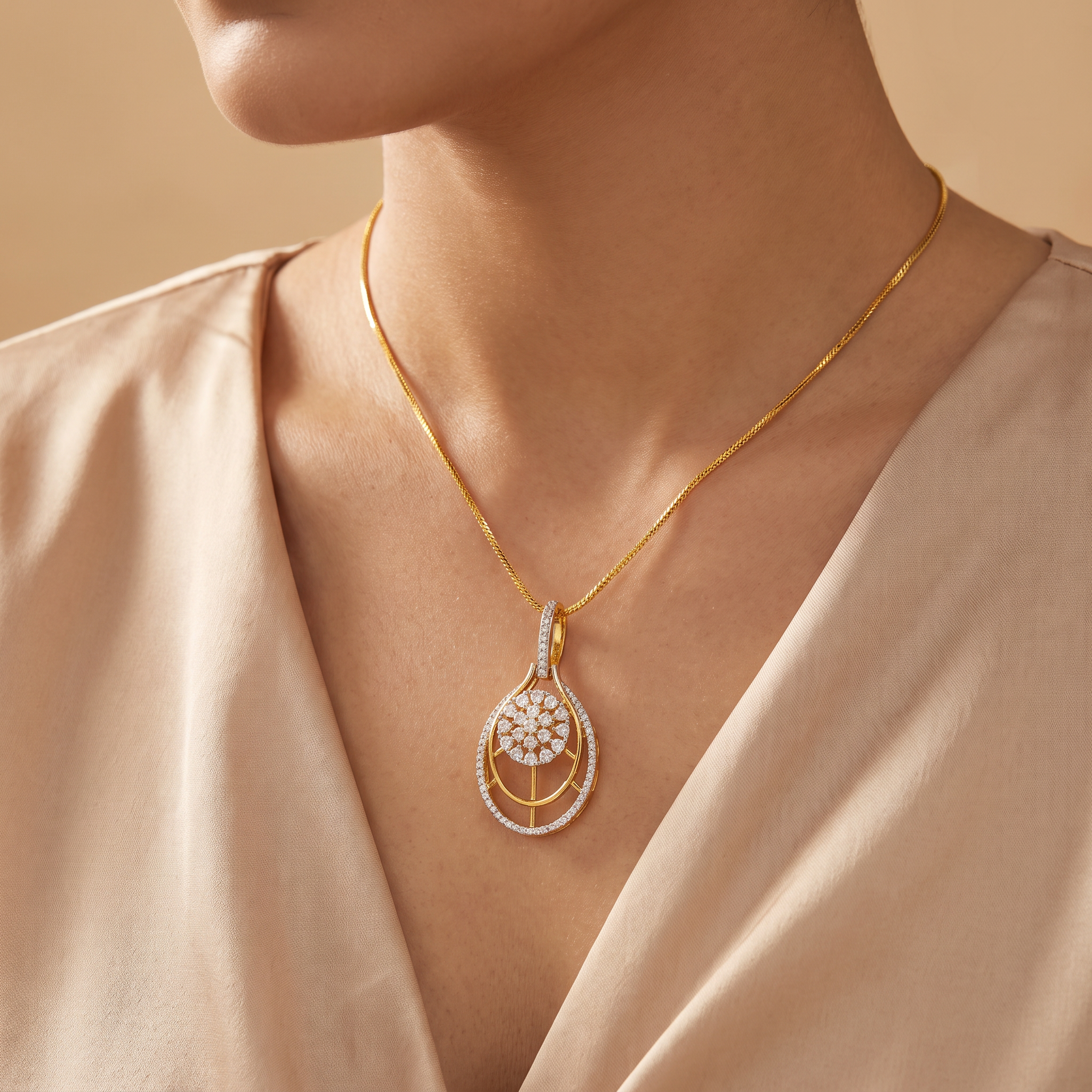 Diamond pendant neck close-up