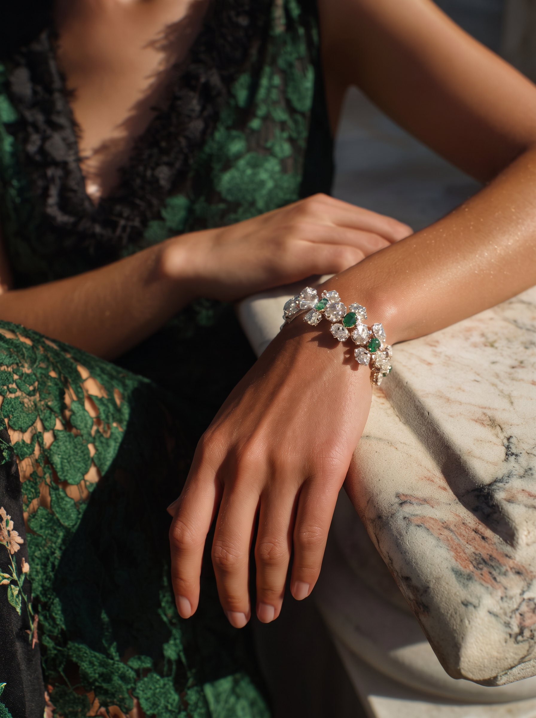 Emerald and diamond bracelet editorial