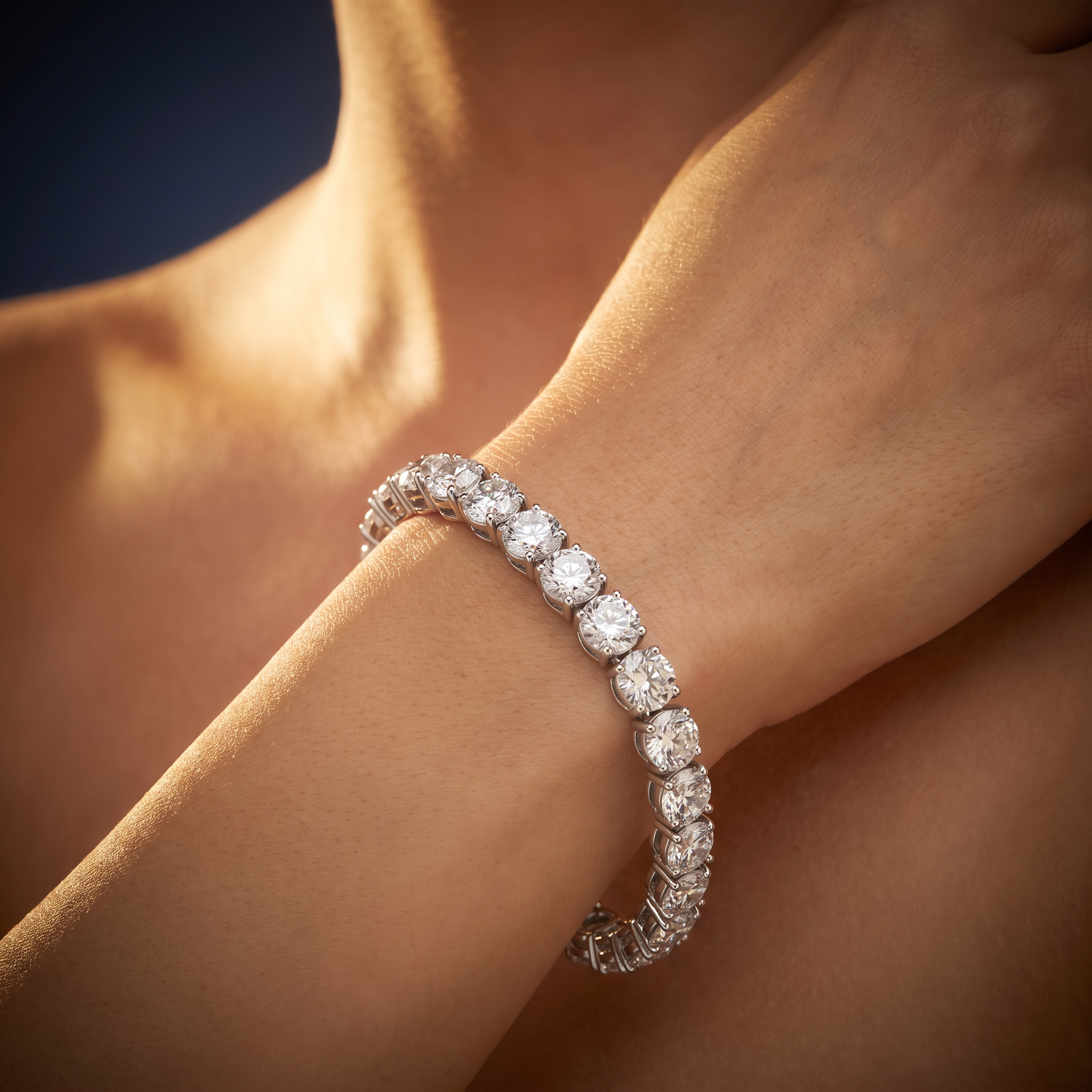 Platinum tennis bracelet close-up