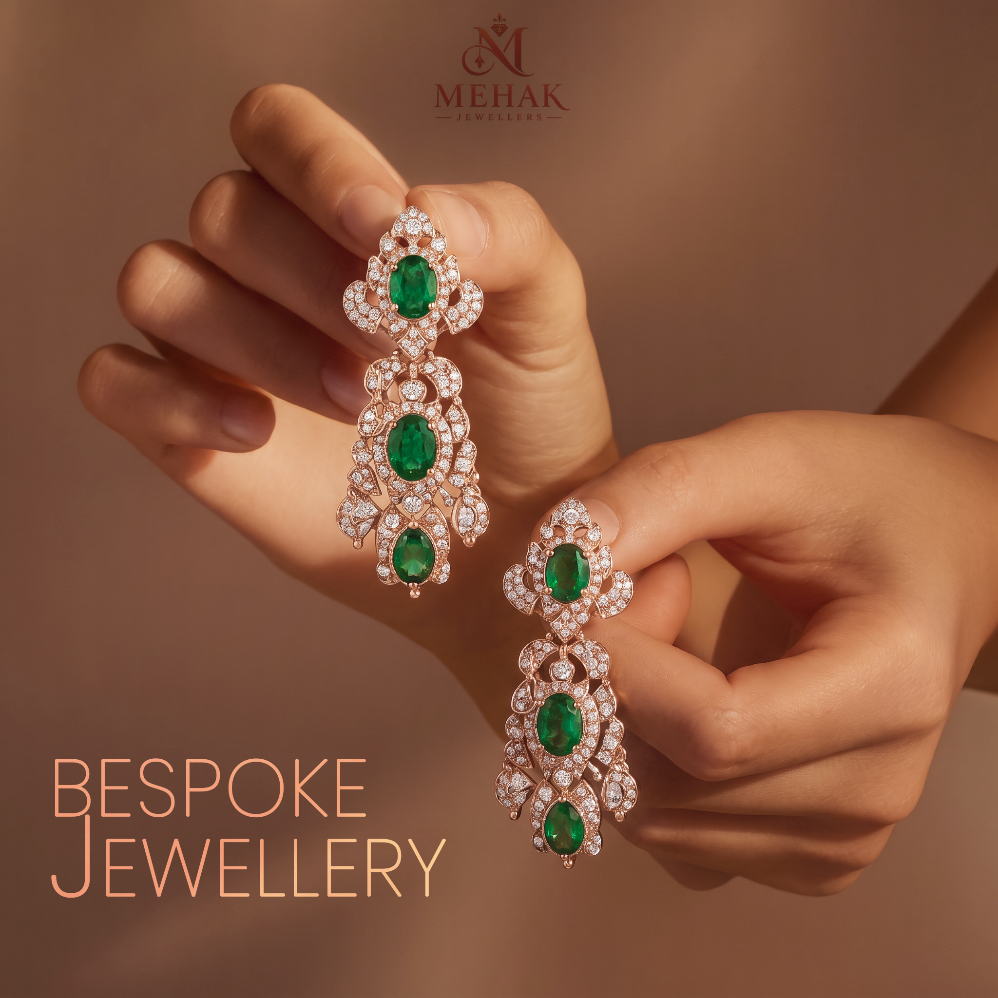 Bespoke emerald earrings social creative